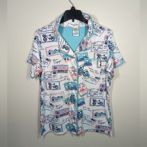 Munki Munki Womens Pajama Button Up Top only Postcard Size M